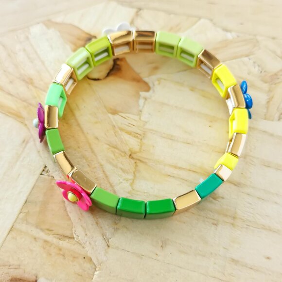 NEW | Roxanne Assoulin Garden Variety Flower Grass Gold Colorful Enamel Stretch - Picture 2 of 3